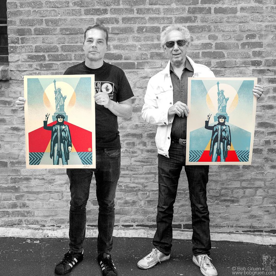 Aug 10 - Los Angeles - Shepard Fairey and Bob Gruen during the “Lennon Peace and Liberty” limited edition print unveiling.