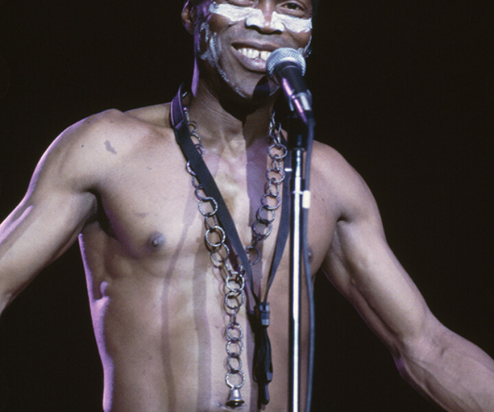 Fela Kuti, Felt Forum, NYC. November 8, 1986. Image # FelaKuti1186_1986_3 © Bob Gruen